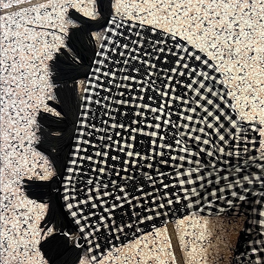 American Eagle Outfitters Black and White Gingham Off-Shoulder Blouse - Picture 3 of 3